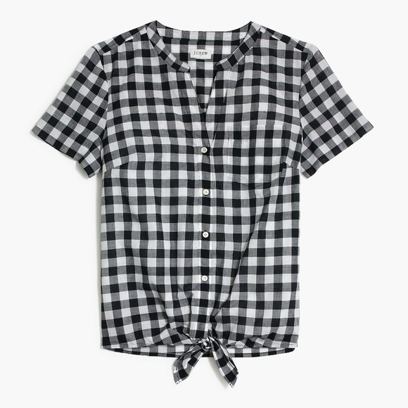 J. Crew Factory Tops - J Crew Gingham Printed tie-front button-up shirt